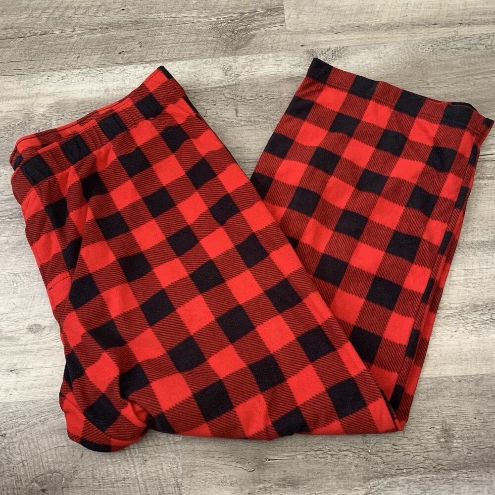 WONDERSHOP Fleece Pants Mens 3XL Red Black Buffalo Plaid Sleepwear Lounge Pajama